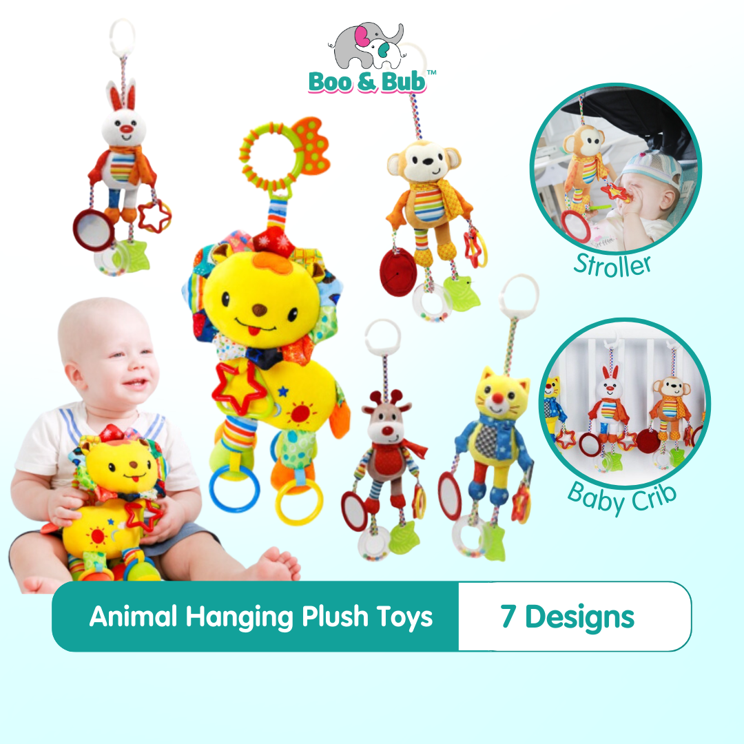 Hanging Animal Plush Toys| Multifunctional Baby Rattles Mobiles Soft Cotton Infant Pram Stroller Car Bed Rattles - Boo & Bub
