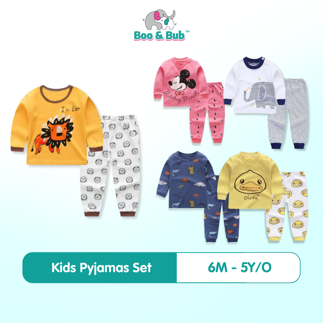 Kids Pyjamas Set | Cartoon Cute Children Sleepwear | Cotton Soft Baby Nightwear Clothes Pajamas | Baju Tidur Budak - Boo & Bub