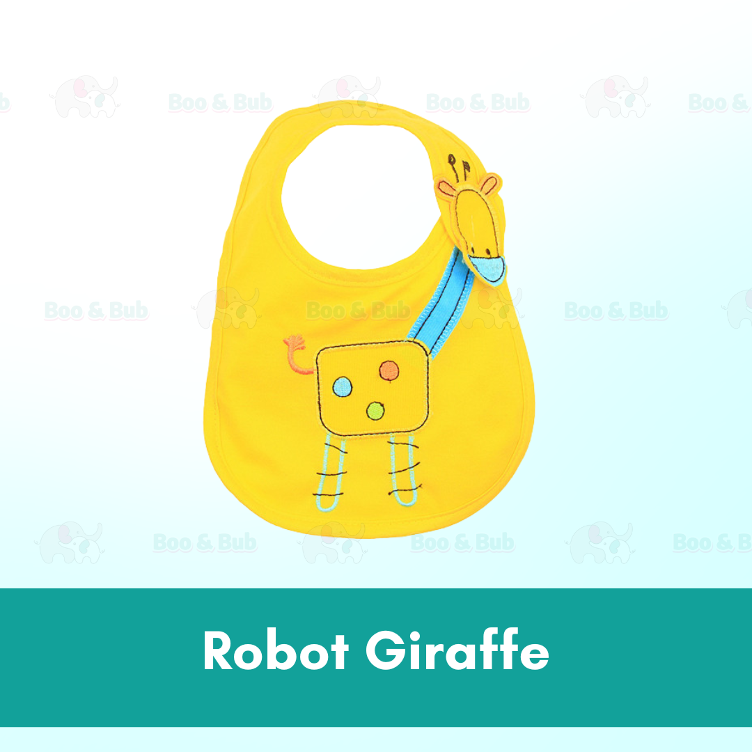 Boo&Bub Newborn Cute Print Bib | Baby Bib With Button | double layers Cartoon Character Animal - Boo & Bub
