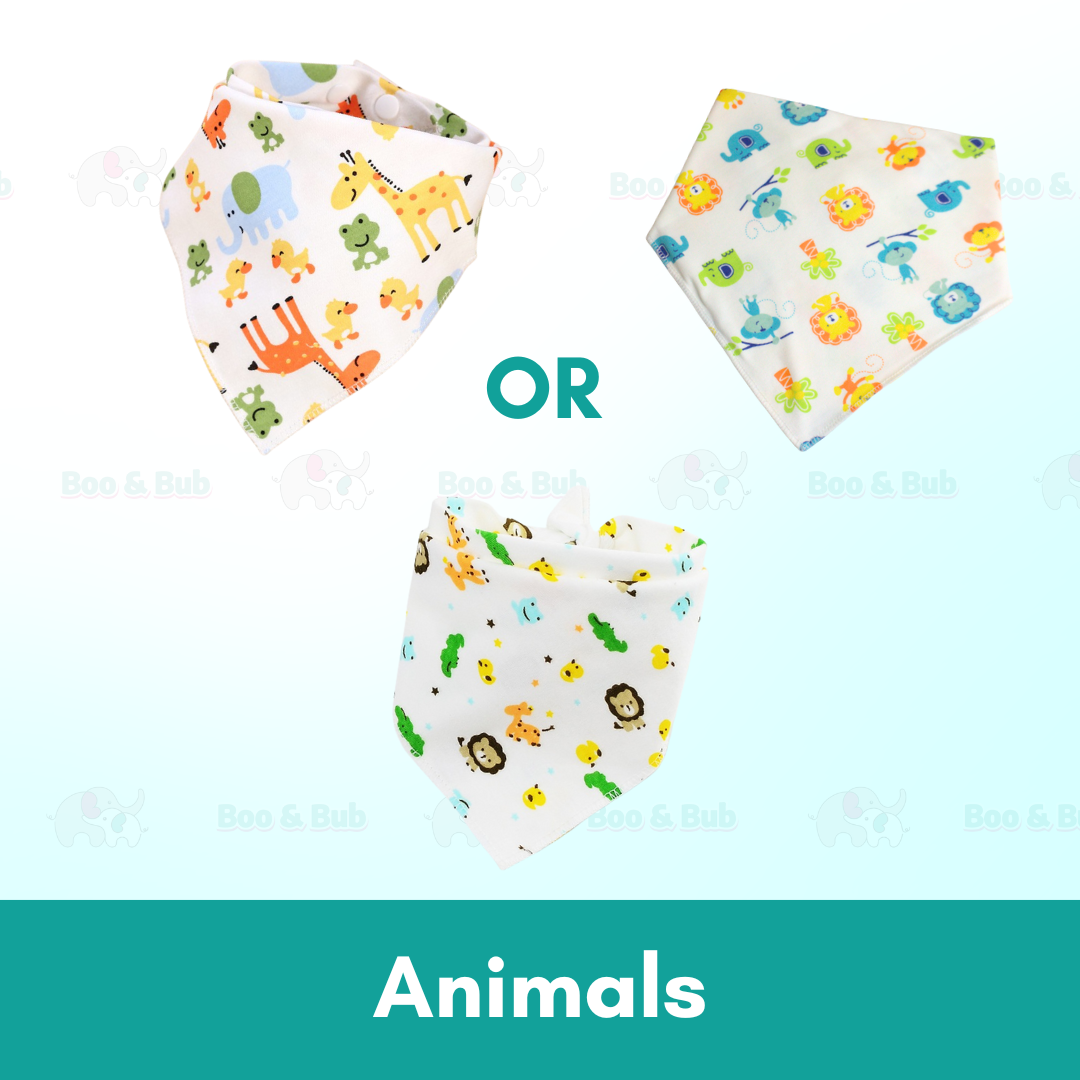 Baby Cotton Triangle Bibs | Toddler newborn Bib With Button | double layers Cartoon Character Animal Print - Boo & Bub