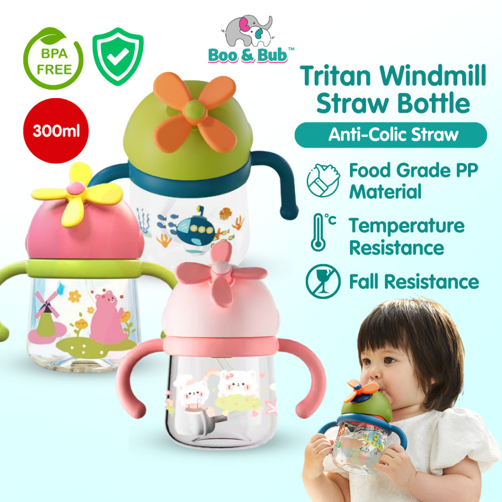 Boo&Bub 300ML Tritan Baby Bottle With Straw Botol Air Baby Botol Air Budak Kids Bottle With Straw Training Cup Cute - Boo & Bub