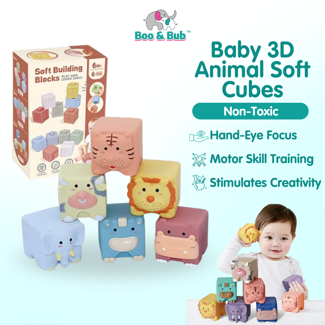 3D Baby Rubber Bath Cube Toy | Kid sensory Building Blocks Soft Ball Stacking Early Education Learning Play toys - Boo & Bub