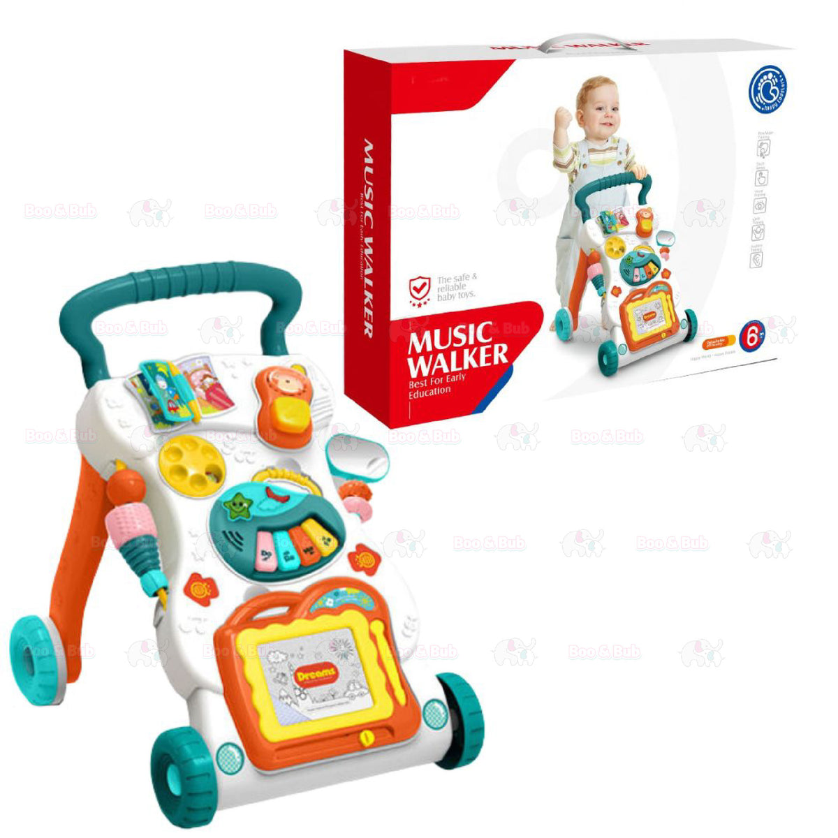 Baby Walker | Stand-to-Sit Trolley High Quality Kids Gift For Toddler Learning Walk Music Piano Phone Drawing Toy - Boo & Bub