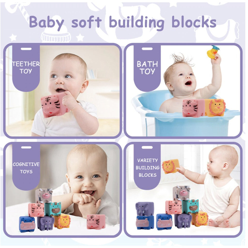 3D Baby Rubber Bath Cube Toy | Kid sensory Building Blocks Soft Ball Stacking Early Education Learning Play toys - Boo & Bub