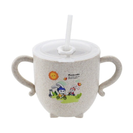 Boo&Bub Baby Training Wheat Straw water cup | Kid Feeding Training Milk Bottle double handles and lid leak-proof - Boo & Bub