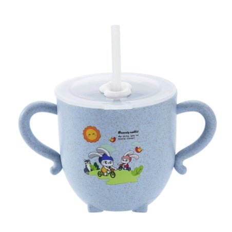 Boo&Bub Baby Training Wheat Straw water cup | Kid Feeding Training Milk Bottle double handles and lid leak-proof - Boo & Bub