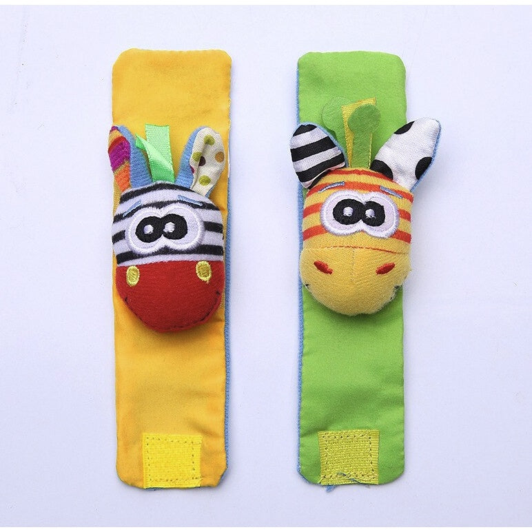 2 PCS - Boo&Bub Baby animals Cartoon hand Wrist foot Socks Rattle | Cute infant BB plush toy Early Educational Newborn - Boo & Bub