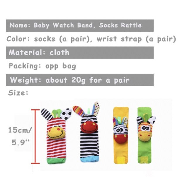 2 PCS - Boo&Bub Baby animals Cartoon hand Wrist foot Socks Rattle | Cute infant BB plush toy Early Educational Newborn - Boo & Bub