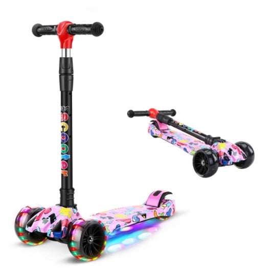 Kid Scooter Flashing Light Wheel | Foldable Aluminum skateboard kids Adjustable Height Foot Scooters Toys Gifts - Boo & Bub