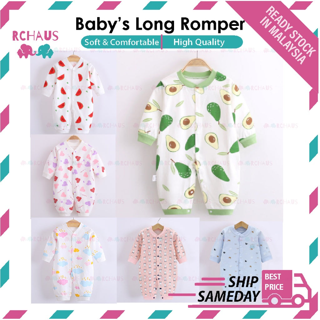 Baby Long Sleeve sleepsuit Romper Pyjamas | Cotton Clothes Newborn Cute Rompers Baby boy Girl Kids - Boo & Bub