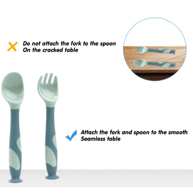 Flexible Baby spoon and fork set with travel case | Easy to hold utensils for toddler kid feeding dining set - Boo & Bub