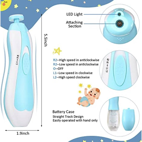 Electric Baby Nail Trimmer | Kids Scissors Infant Nail Care Safe Nail Clipper Cutter For Nail grooming - Boo & Bub