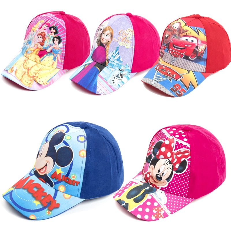 Kid Cartoon Cap | Children SunSummer Caps Girls Hat Mickey Minnie Spiderman Frozen Elsa Sophia Baby Boy - Boo & Bub
