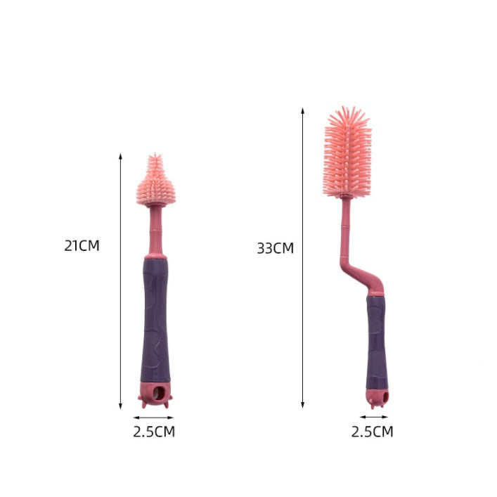 3 Pcs Baby Feeding Bottle Cleaning Brushes Set | Rotary Handle Milk Bottle Washing Nipple Cleaner Soft Silicone - Boo & Bub