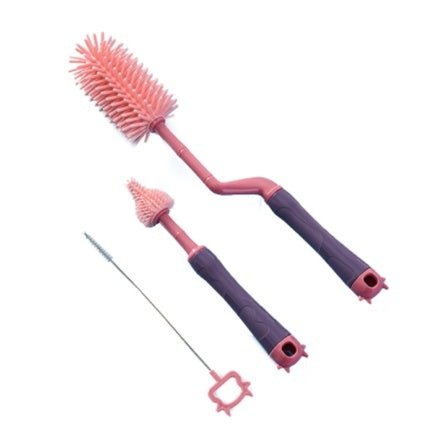 3 Pcs Baby Feeding Bottle Cleaning Brushes Set | Rotary Handle Milk Bottle Washing Nipple Cleaner Soft Silicone - Boo & Bub