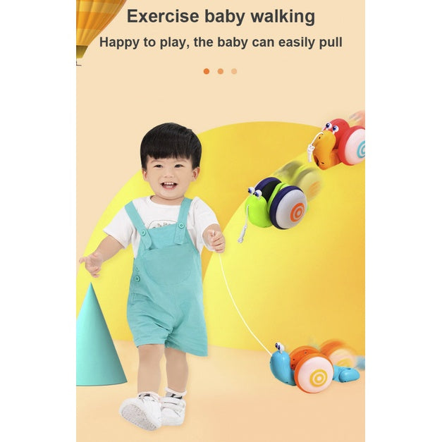 Pull String Cartoon Snail Car toy | Baby Learn to Crawl and Pull Toy Light and Music Early Education Toy - Boo & Bub