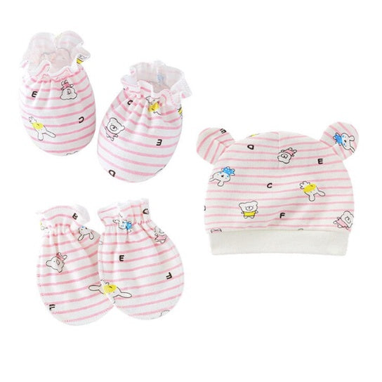 Set of 3 Newborn Cartoon Hat Gloves Socks Set for Baby Boy&Girl | Soft Cotton Booties Mittens - Boo & Bub