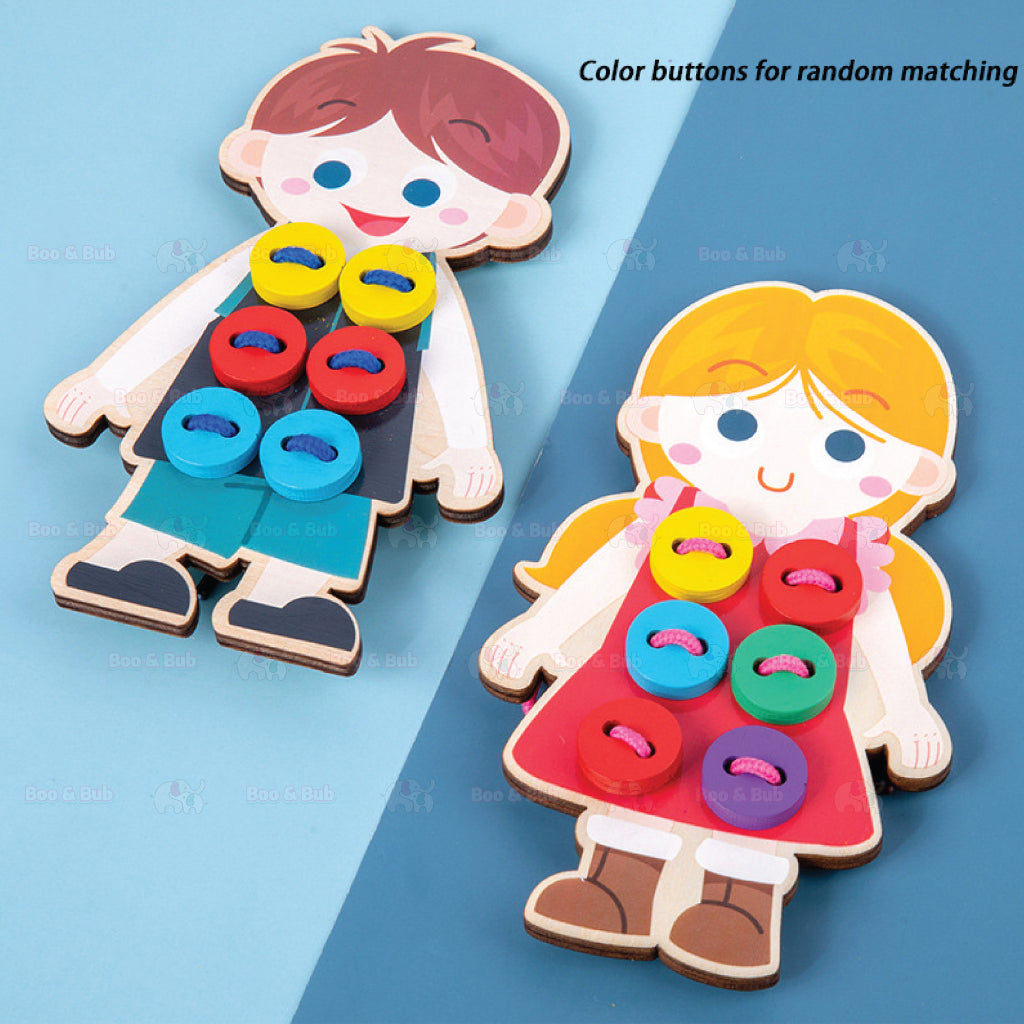 Boo&Bub Montessori Early Educational Wooden Basic Life Skill Training Tie Shoes Wear Buttons - Boo & Bub