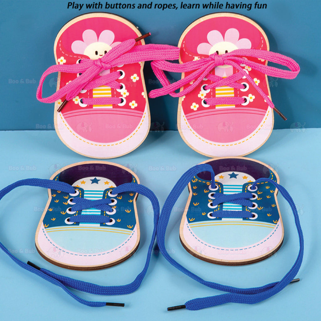 Boo&Bub Montessori Early Educational Wooden Basic Life Skill Training Tie Shoes Wear Buttons - Boo & Bub