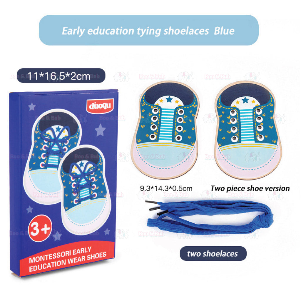 Boo&Bub Montessori Early Educational Wooden Basic Life Skill Training Tie Shoes Wear Buttons - Boo & Bub