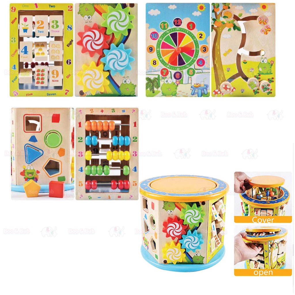 Boo&Bub Montessori Educational Toy Wooden 8 in 1 Multipurpose Activity Cube Center Toys | Abacus Wooden Beads - Boo & Bub