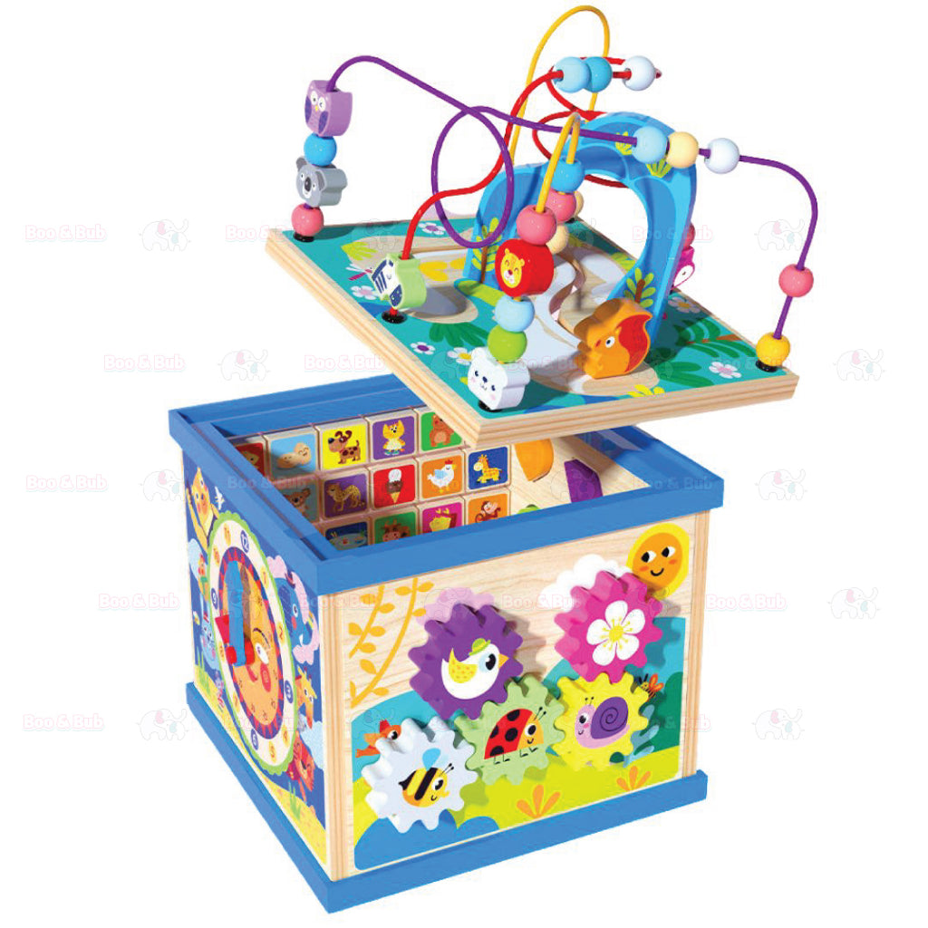 Boo&Bub Montessori Educational Toy Wooden 8 in 1 Multipurpose Activity Cube Center Toys | Abacus Wooden Beads - Boo & Bub