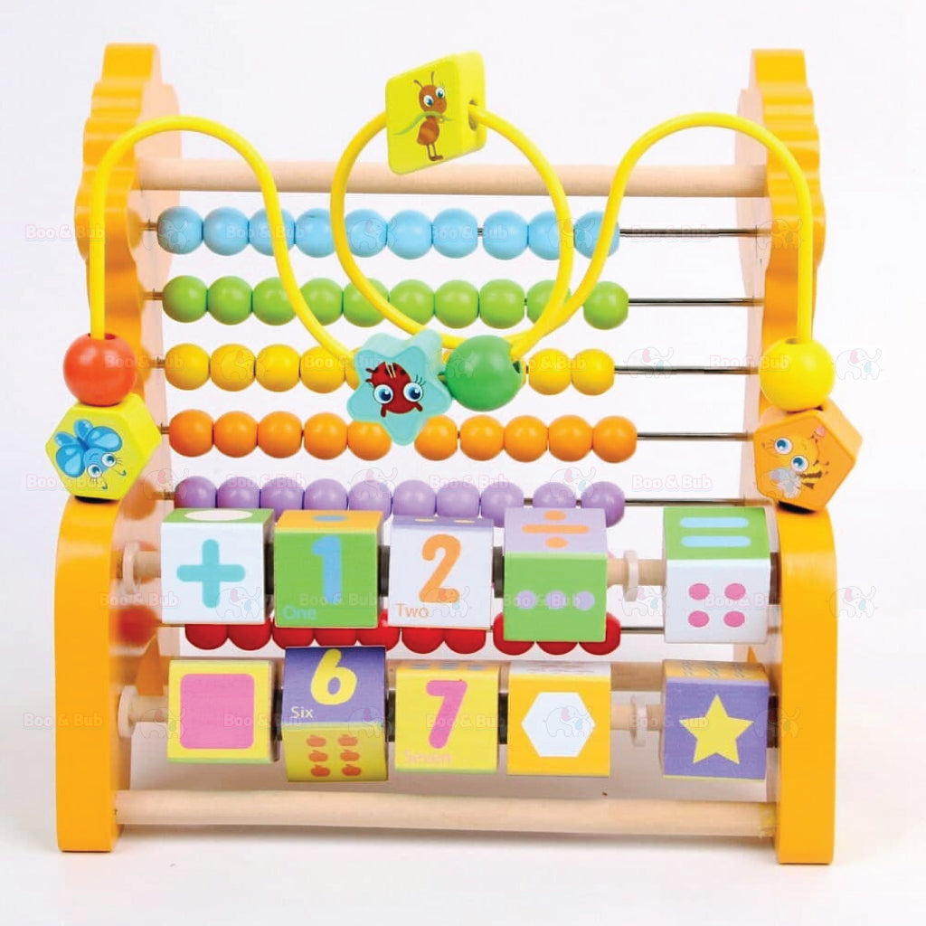 Boo&Bub Montessori Educational Toy Wooden 8 in 1 Multipurpose Activity Cube Center Toys | Abacus Wooden Beads - Boo & Bub