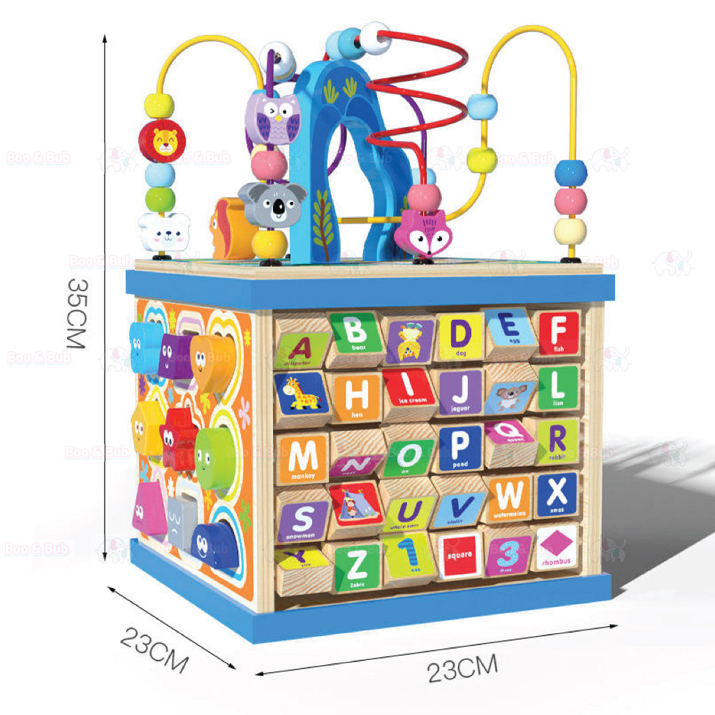 Boo&Bub Montessori Educational Toy Wooden 8 in 1 Multipurpose Activity Cube Center Toys | Abacus Wooden Beads - Boo & Bub