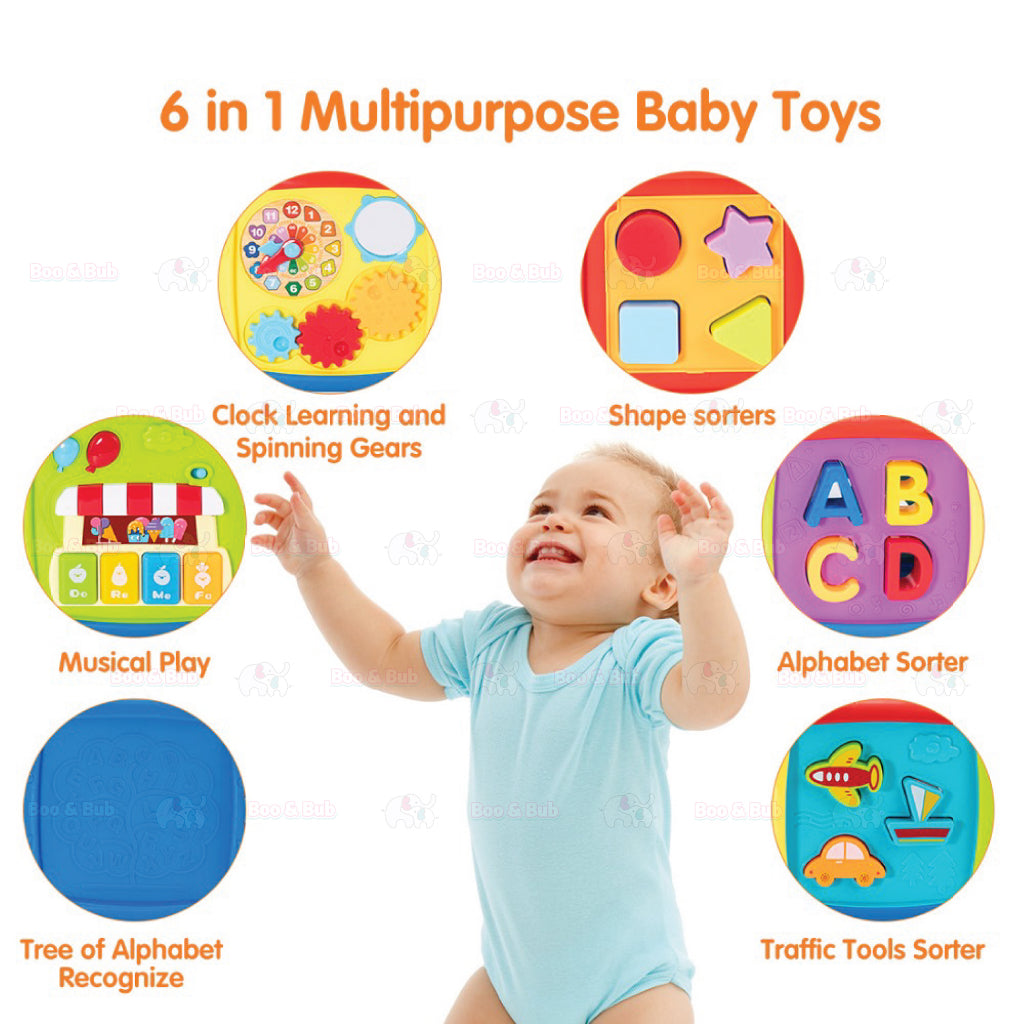 Boo&Bub Baby Activity Cube | 6 Sided Musical Shape Sorting Matching Box Cube Toy - Boo & Bub