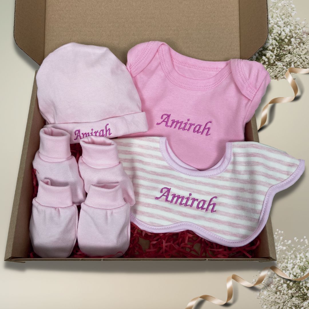 Personalized name embroidery newborn baby gift box set ( SULAM NAMA) - Boo & Bub