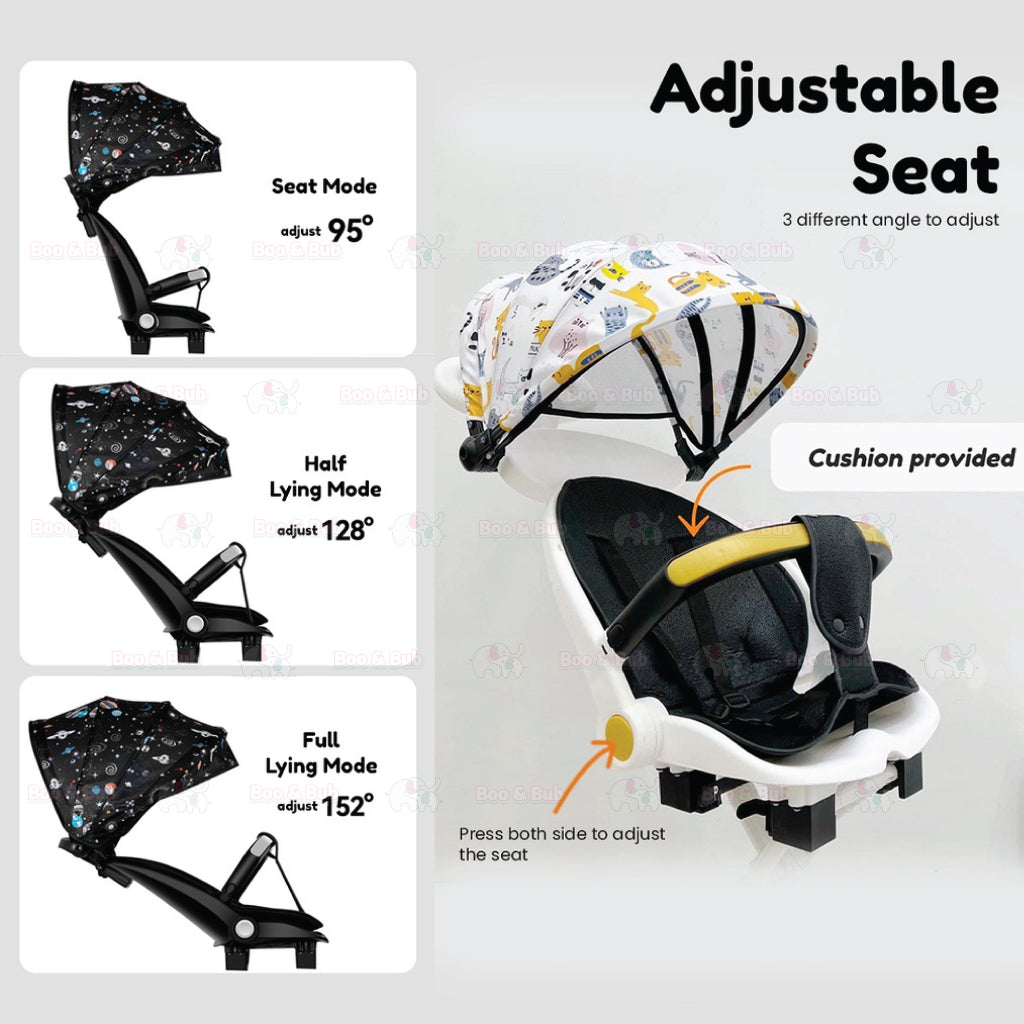 Kids Baby Magic Stroller with Adjustable Sunshade Canopy | 4 Wheels Travel Foldable Stroller - Boo & Bub