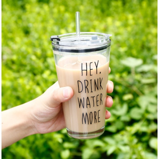 450ML Glass Cup | Juice Straw Mug with Scale Transparent Graffiti Style Kid Gift Portable Milk Drink Water Bottle - Boo & Bub