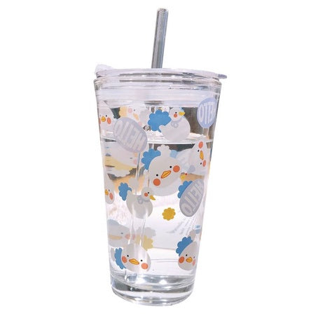 450ML Glass Cup | Juice Straw Mug with Scale Transparent Graffiti Style Kid Gift Portable Milk Drink Water Bottle - Boo & Bub
