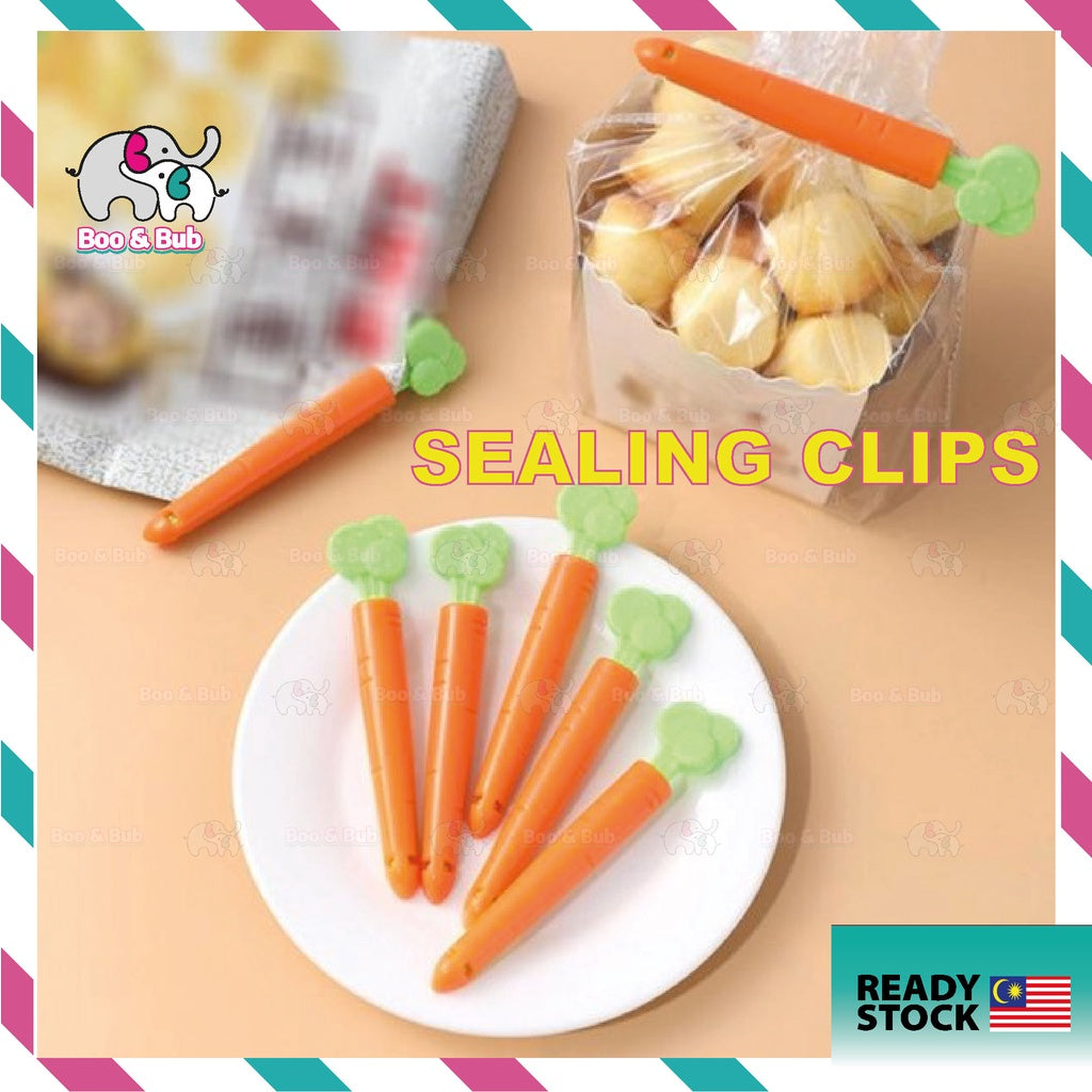 5 PCS Sealing Clip | Food Snack Bag Cute Carrot Sealing Bag Tweezers Magnetic Storage Box Kitchen Tools - Boo & Bub