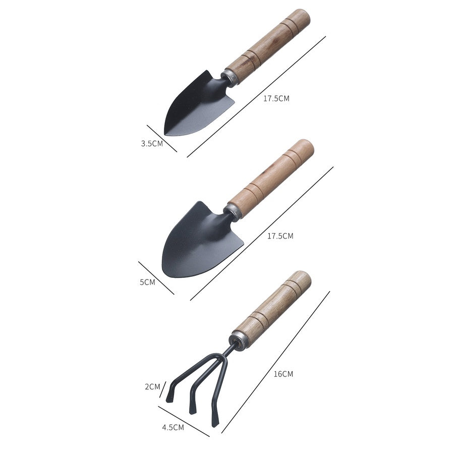 3 PCS Mini Garden Tools |Small Multifunction Shovel Rake Spade with Nonslip Wooden Handle Household Potted Flower - Boo & Bub