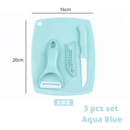 3pcs Travel Set Ceramic Knife Set | Fruit/Vegetable Peeler Mini Cutting Board Colorful - Boo & Bub