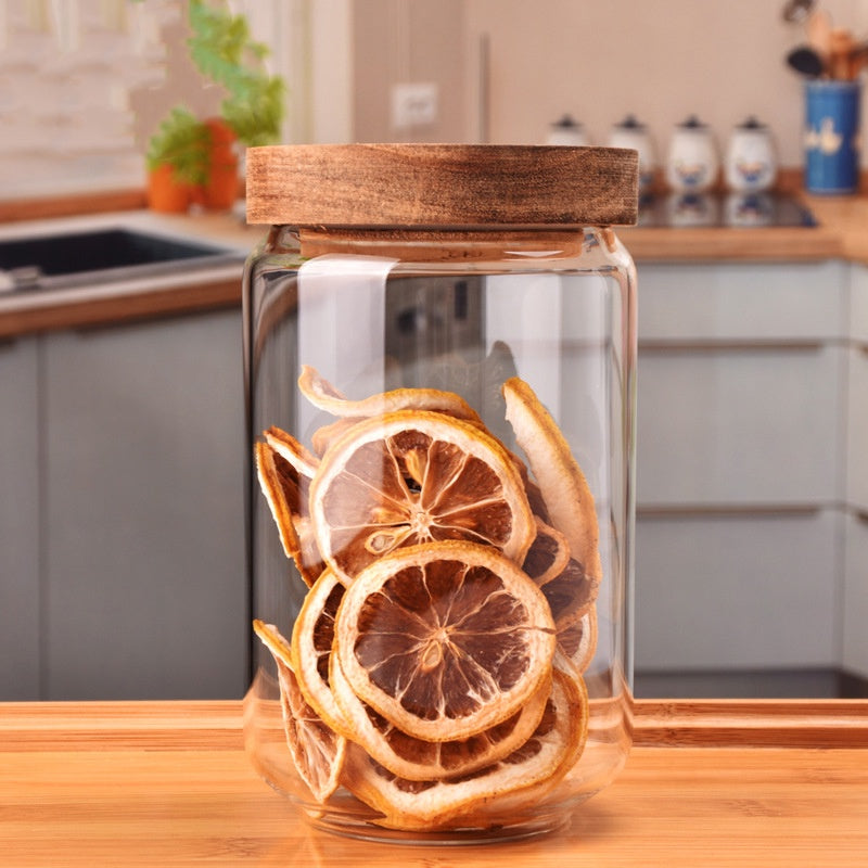 Airtight Canister Clear Jars | Good Quality Glass Food Storage Coffee Tea Storage Jar Can with Wood Lids - Boo & Bub