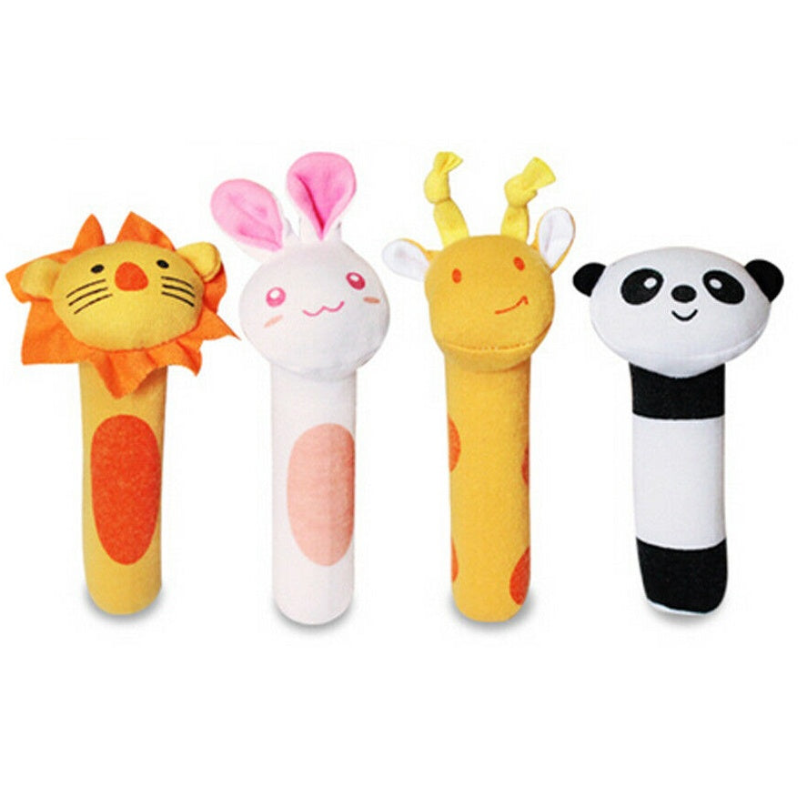 Baby squeaky rattle BB Sticks | Beep Soft Plush Doll Crib Hanging Hand Montessori Educational Toy Animal Doll - Boo & Bub