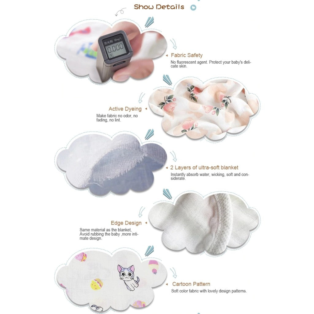 Newborn Baby Muslin Swaddle | Infant bamboo Soft Cloth Nursing Towel Blanket | Kain Lampin Kain Selimut Kain Bedung - Boo & Bub