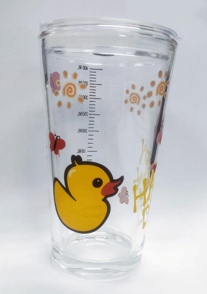 450ML Glass Cup | Juice Straw Mug with Scale Transparent Graffiti Style Kid Gift Portable Milk Drink Water Bottle - Boo & Bub