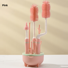 3 Pcs Baby Feeding Bottle Cleaning Brushes Set | Rotary Handle Milk Bottle Washing Nipple Cleaner Soft Silicone - Boo & Bub