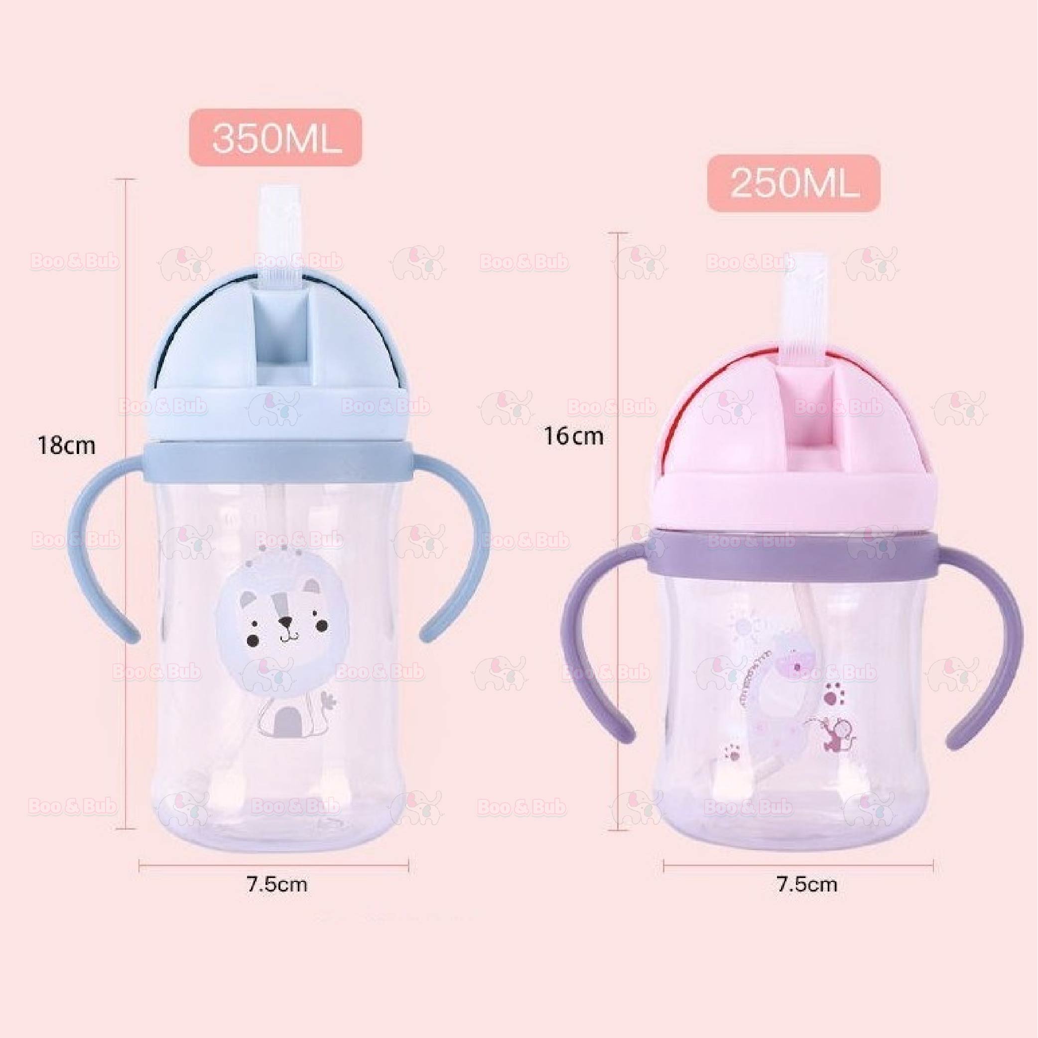 260ml Newborn Water Bottle Leak Proof with Handle | BFA Free Drinking Water Bottle Straw Cup - Boo & Bub