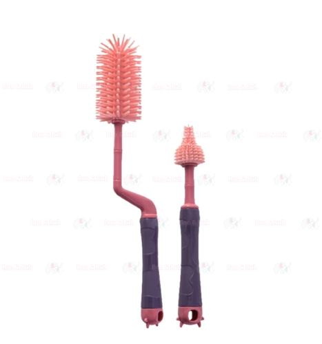 3 Pcs Baby Feeding Bottle Cleaning Brushes Set | Rotary Handle Milk Bottle Washing Nipple Cleaner Soft Silicone - Boo & Bub