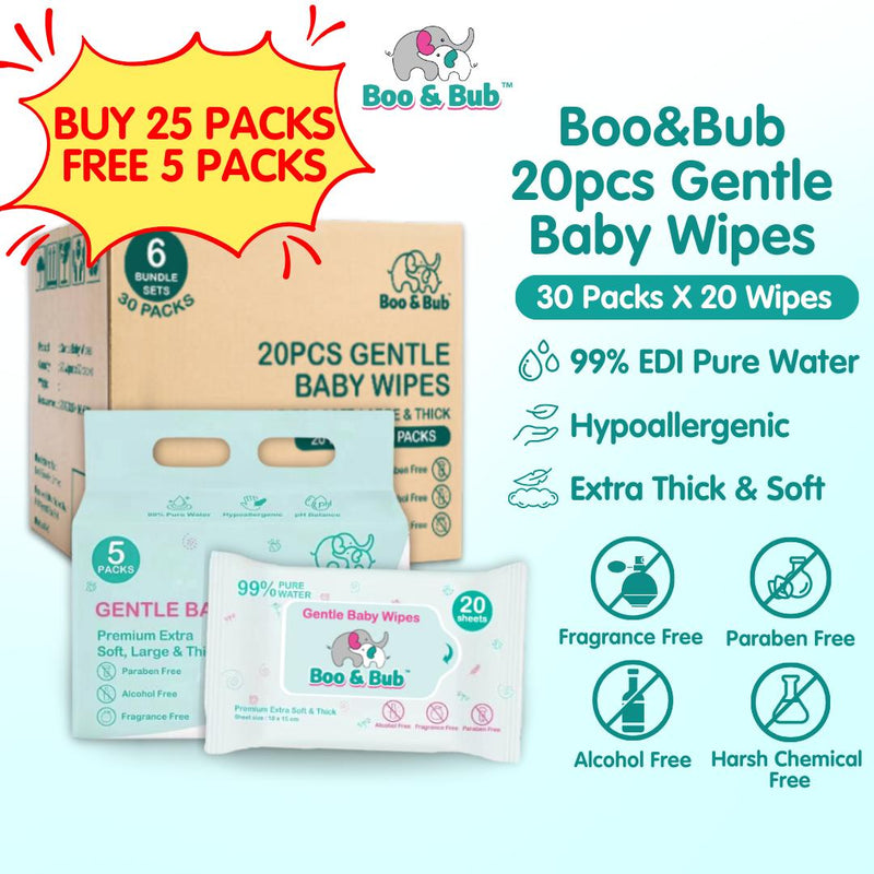 [Carton] Boo&Bub 20's x 30 packs Premium Non Alcohol Baby Wet Wipes Baby Wet Tissue Gentle Wipes Baby Wipes Tisu Basah
