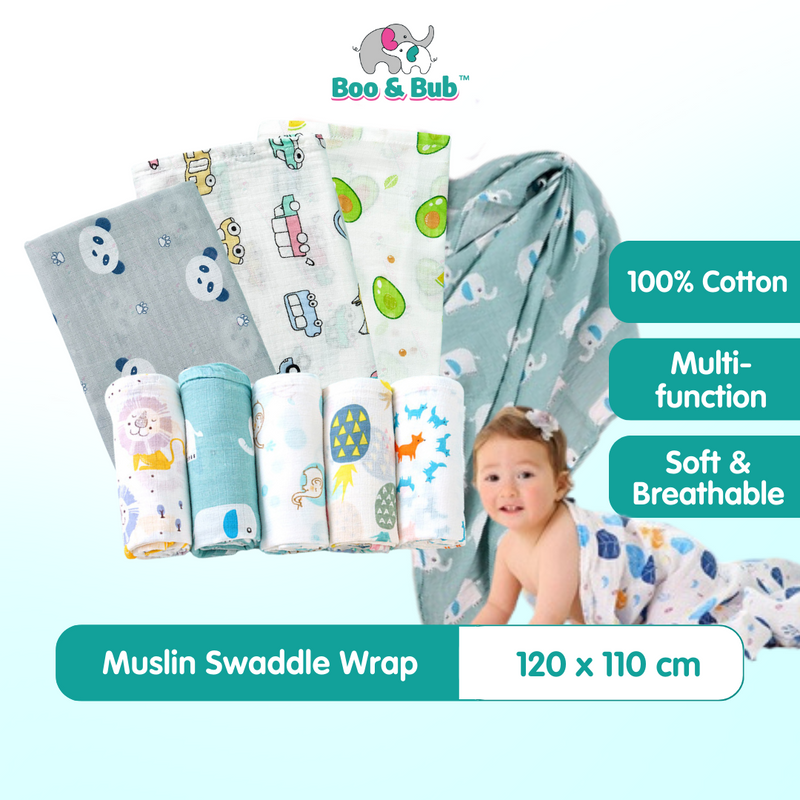 Newborn Baby Muslin Swaddle | Infant bamboo Soft Cloth Nursing Towel Blanket | Kain Lampin Kain Selimut Kain Bedung