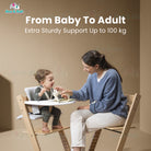 Nordic Design Wooden Children Baby High Chair | Height Adjustable Solid Wood Highchair for Kids Feeding Dining - Boo & Bub