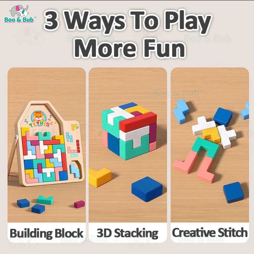 Wooden 3D Tetris Building Cube Puzzle | Soma cube Luban lock Blocks Toy Montessori Educational Creativity Kids - Boo & Bub