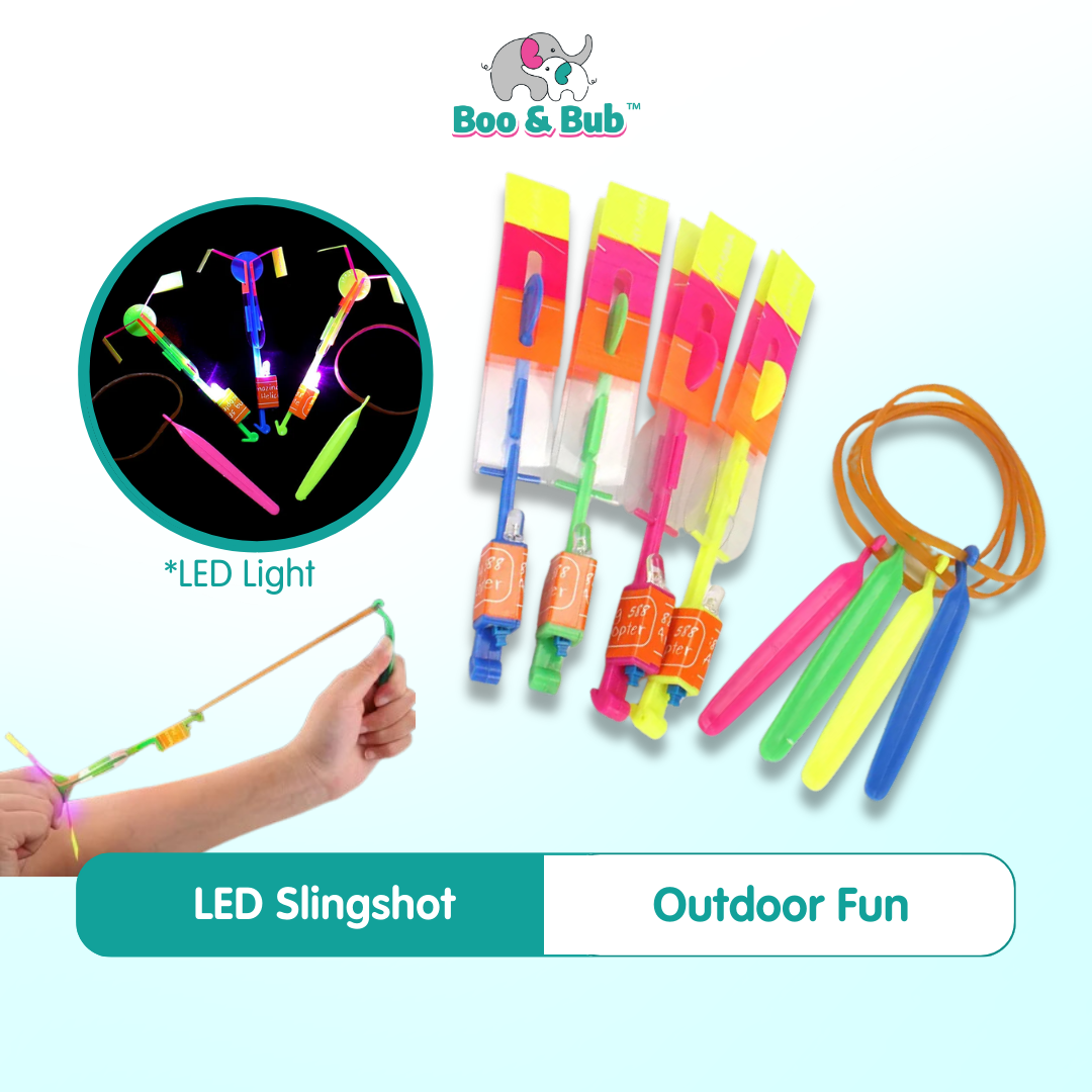 LED Slingshot Bamboo Shoe | Dragonfly Parachute Light Shooting Catapult Flying Arrows Kids Toys for Kid - Boo & Bub