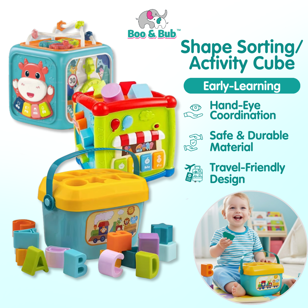 Boo&Bub Baby Activity Cube | 6 Sided Musical Shape Sorting Matching Box Cube Toy - Boo & Bub