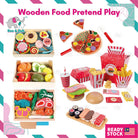 Boo&Bub Wooden Food Cooking Simulation | Tableware Children Kitchen Pretend Play Toy Fruit Vegetable Pizza Cutting - Boo & Bub
